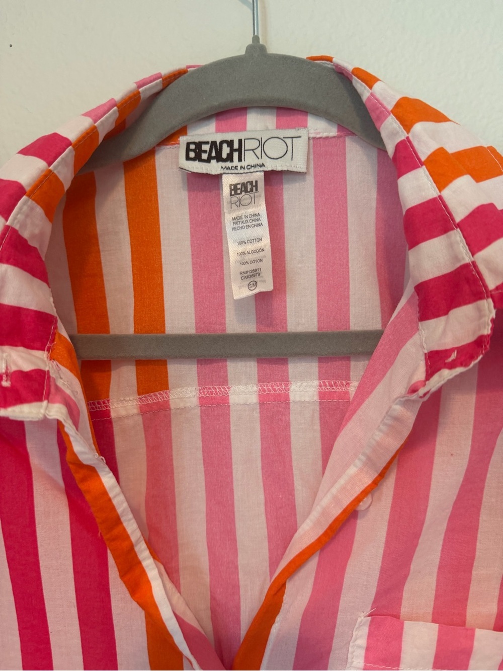Anthropologie Beach Riot 100% Cotton Pink & Orange Striped Beach Cover-Up S/M - Picture 3 of 7